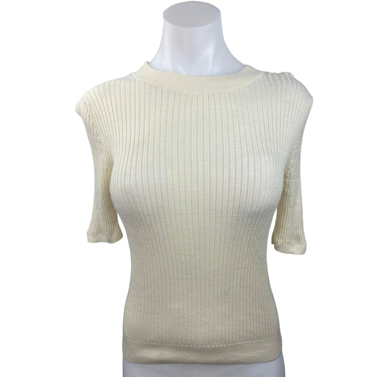 Uniqlo Women's White 100% Wool Knitted Short Sleeve Crew Neck Sweater Top Size M