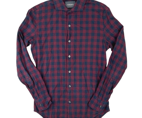 bonobos dress shirts Bonobos Men's Blue Red Tailored Slim Fit Check Plaid Button Down Shirt –  Brie