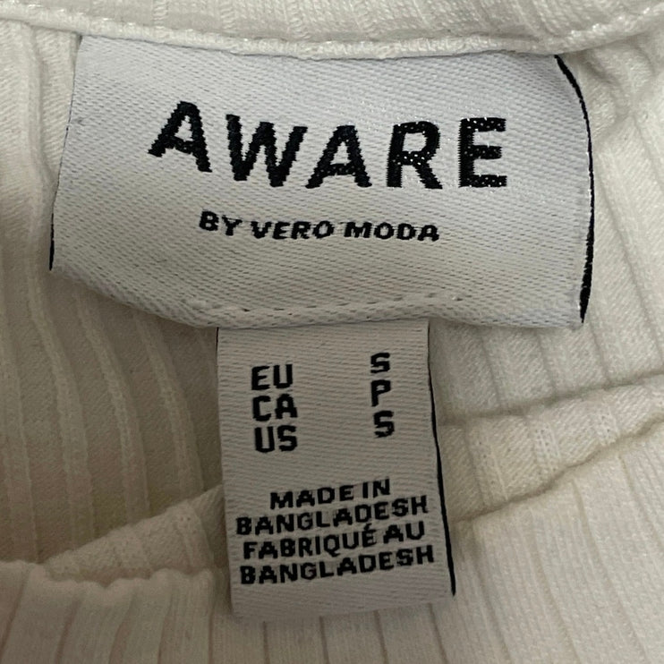 AWARE Vero Moda Womens White Sleeveless Ribbed Knit Tank Midi Bodycon Dress Sz S