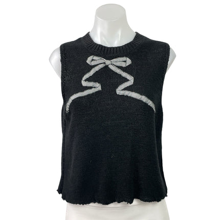 Daily Ritual Women's Black Ribbon Sleeveless Crew Neck Knit Tank Sweater Top M