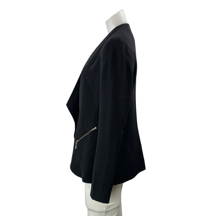 Trouve Women's Black Zip Pocket Collarless Long Sleeve Open Blazer Coat Jacket S
