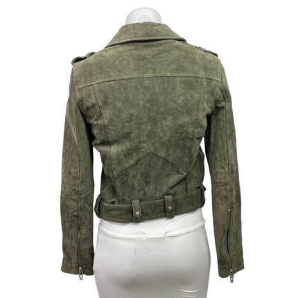 BlankNYC Olive Green Faux Leather Vegan Suede Cropped Biker Moto Jacket Size S