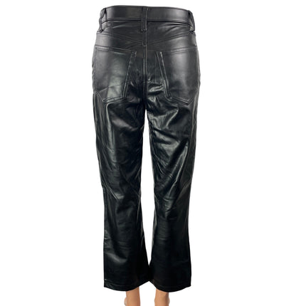 Abercrombie & Fitch Black Ultra High Rise Leather Straight Trouser Pants Sz 26/2