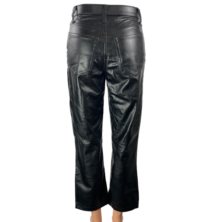 Abercrombie & Fitch Black Ultra High Rise Leather Straight Trouser Pants Sz 26/2