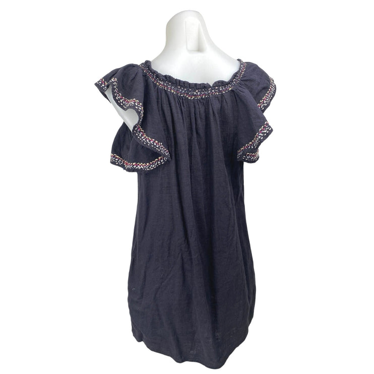 Banjara Black Embroidered Tassel Ruffle Flutter Sleeve Mini Shift Dress Size XS