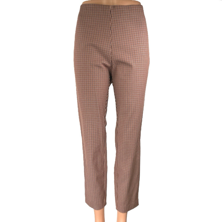 A New Day Women's Brown Plaid Checkered High Waisted Straight Trousers Pants 8