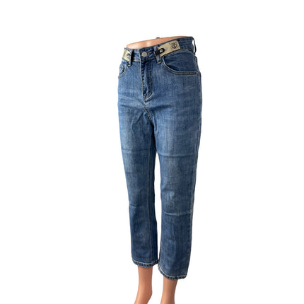 Women's Blue High Waisted Straight Leg Casual Y2k Cropped Denim Jeans Size 28