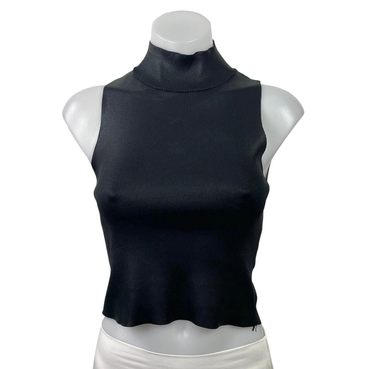 Zara Women's Black Rib Knit Sleeveless Turtle Neck Sweater Crop Tank Top Size S