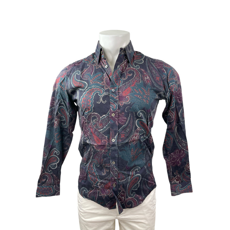 Ted Baker Men's Black Paisley Floral Long Sleeve Button Down Shirt Top Size S