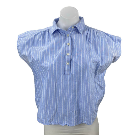 Ann Taylor Weekend Blue Striped Short Sleeve Half Button Front Shirt Top Size XS