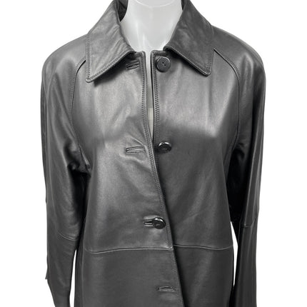 NEW Ellen Tracy Black Leather Button Up Collar Long Sleeve Blazer Coat Jacket M