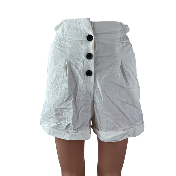 Zara Women's White High Waisted Rolled Hem Button Down Wide Leg Casual Shorts S