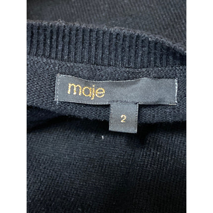 Maje Majicien Black Cashmere Wool Graphic Long Sleeve Sweatshirt Sweater Top 2