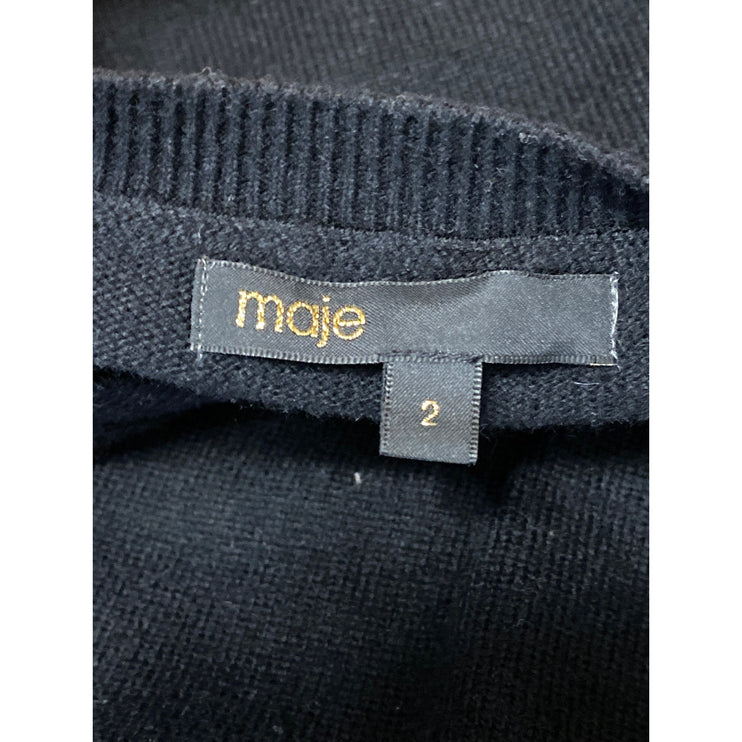 Maje Majicien Black Cashmere Wool Graphic Long Sleeve Sweatshirt Sweater Top 2