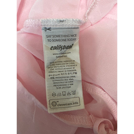 Edikted Women's Pink Long Sleeve Ruffle Plunge Tie Peplum Blouse Crop Top Size S