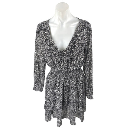 NEW Molly Bracken Black White Printed Long Sleeve Tiered A Line Mini Dress Sz S