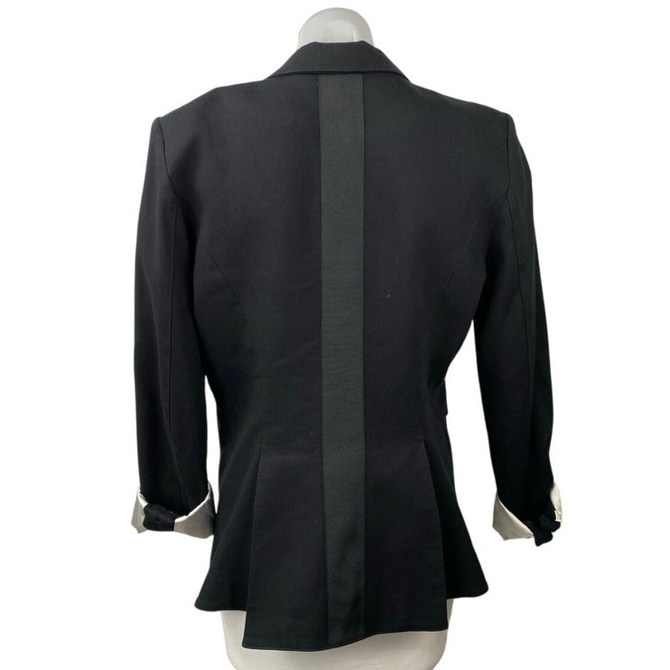 Smythe Women's Black One Button Collared Long Sleeve Blazer Coat Jacket Size 12