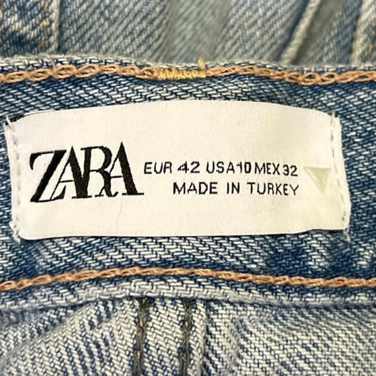 Zara Women's Blue Light Wash High Waisted Ankle Wide Leg Denim Jeans Size 10