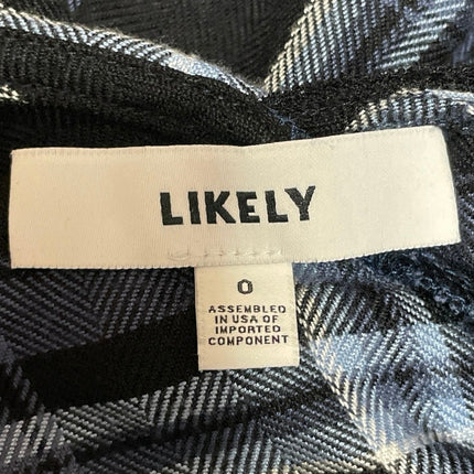 Likely Black Blue Plaid One Shoulder Lace Trim Ruffle Sheath Mini Dress Size 0