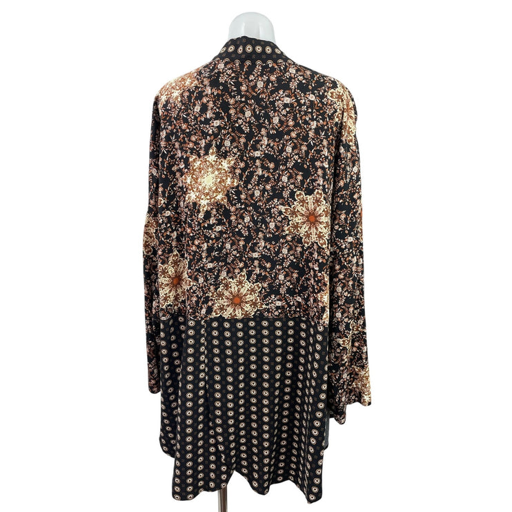 Free People Forget Me Knot Black Long Sleeve Open Boho Kimono Cardigan Size L