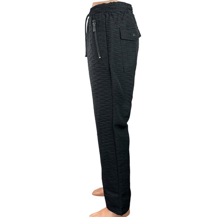 Forever 21 Black Textured Drawstring High Waisted Straight Leg Trousers Pants S
