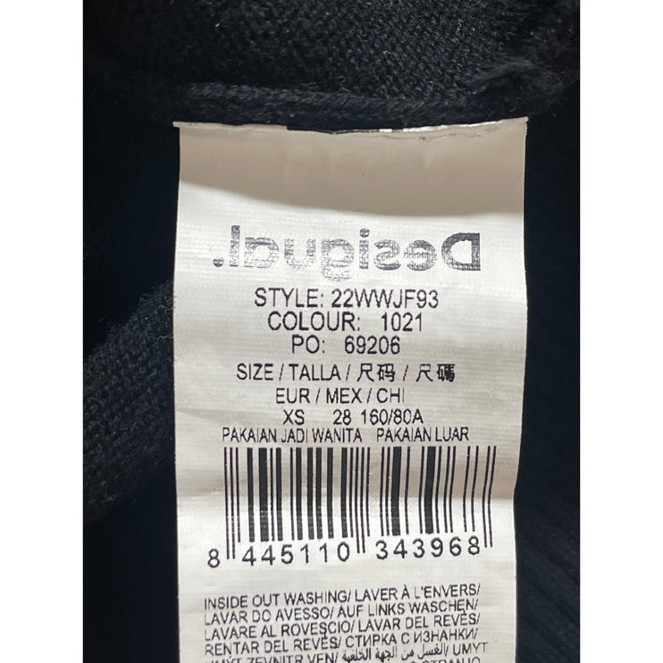 Desigual Women's Black Colorblock Crew Neck Long Sleeve Cropped Sweater Top XS