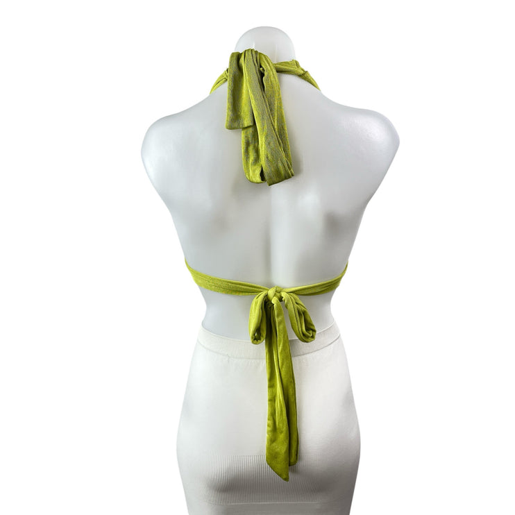 NEW Soly Hux Green Ribbed Knit Halter Plunge Ring Backless Blouse Top Size XS