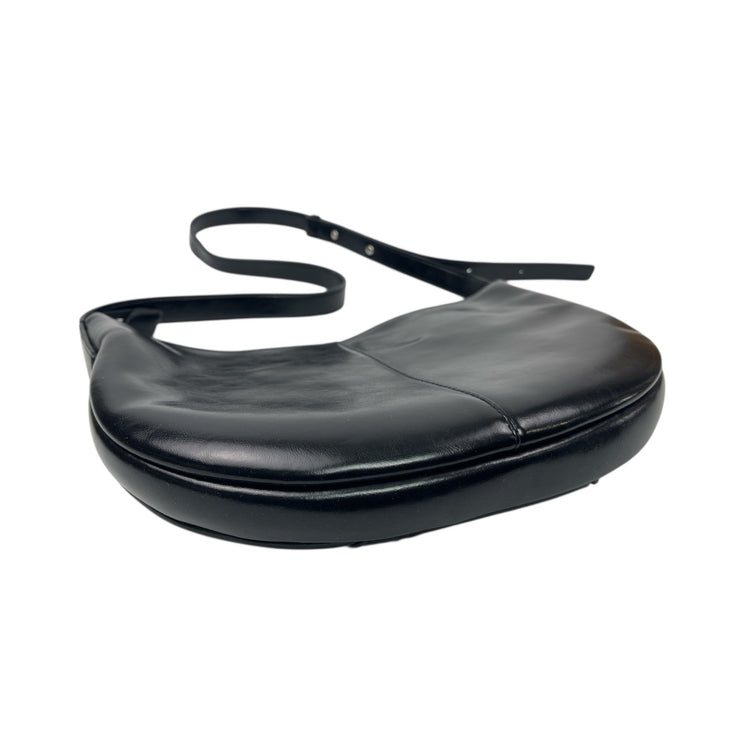 La Festin Black Leather Buckle Shoulder Crossbody Hobo Crescent Purse Handbag OS