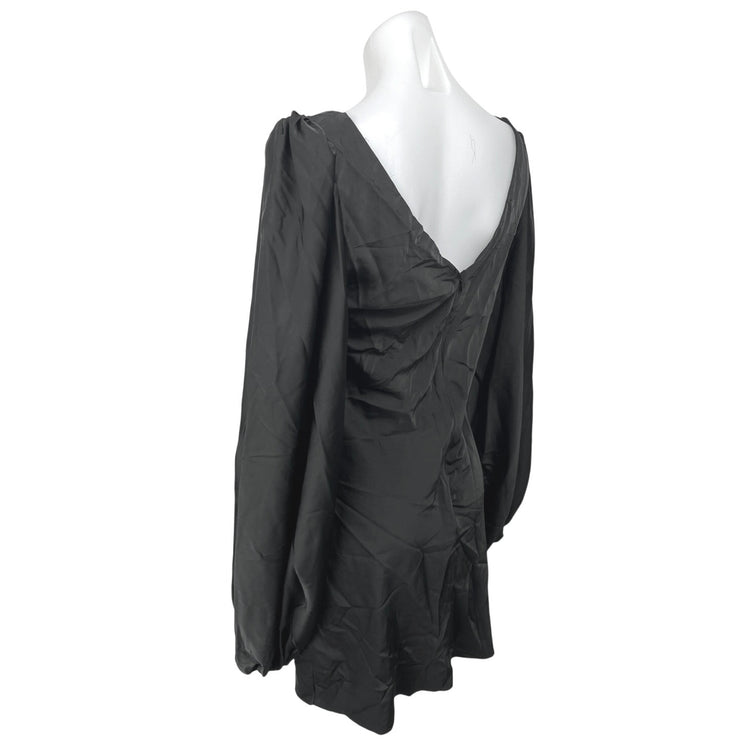 Jagger & Stone Liv Black Satin Balloon Long Sleeve Peasant Mini Bodycon Dress 8