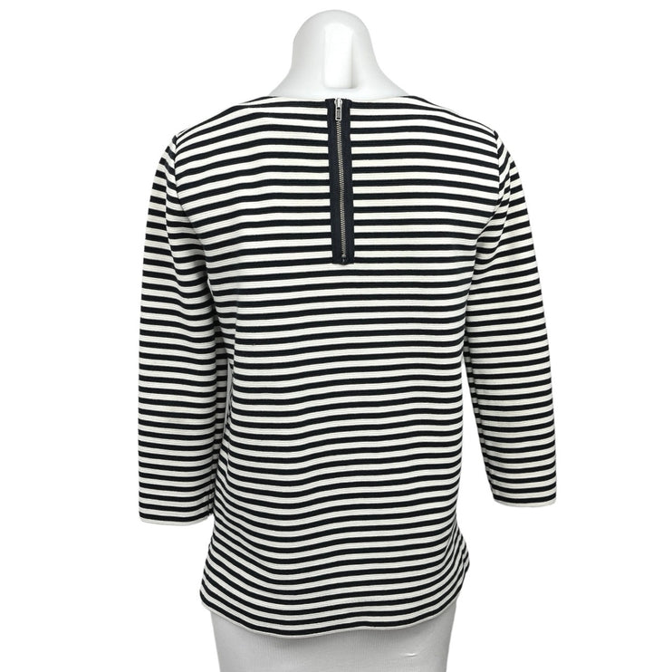 Madewell Gallerist Ponte Blue White Striped 3/4 Sleeve Pullover Blouse Top Sz S