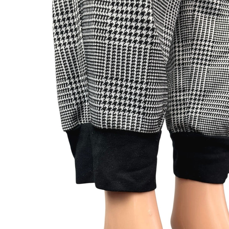 Bar III Women's Black White Plaid High Rise Tapered Jogger Sweat Pants Size L