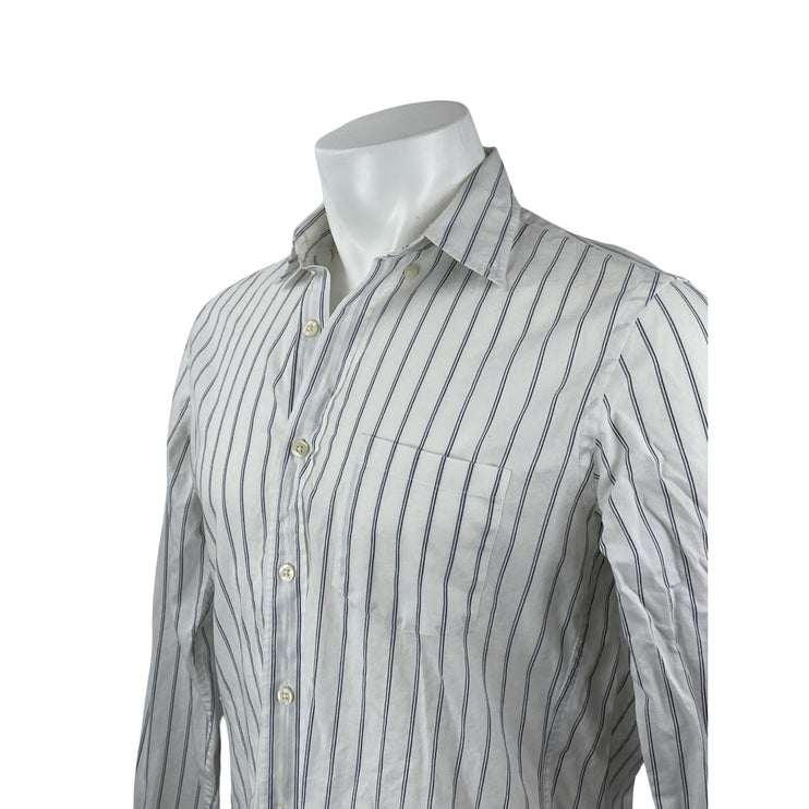 J.Crew Men's White Striped Collared Long Sleeve Slim Button Down Shirt Top Sz M