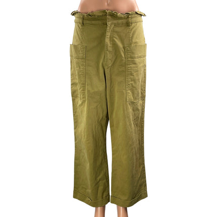 Zara Women's Green High Waisted Wide Leg Baggy Paperbag Trousers Pants Size L