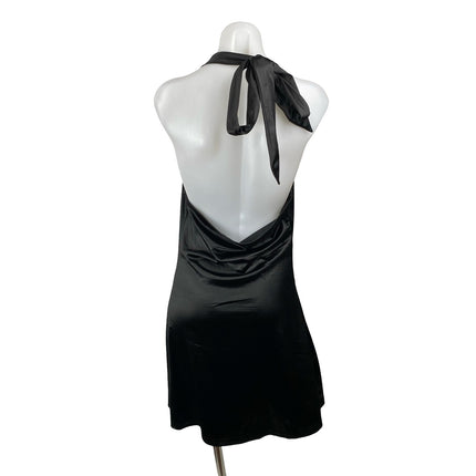 NEW Zaful Black Silk Satin Halter Cowl Neck Backless A Line Mini Dress Size M