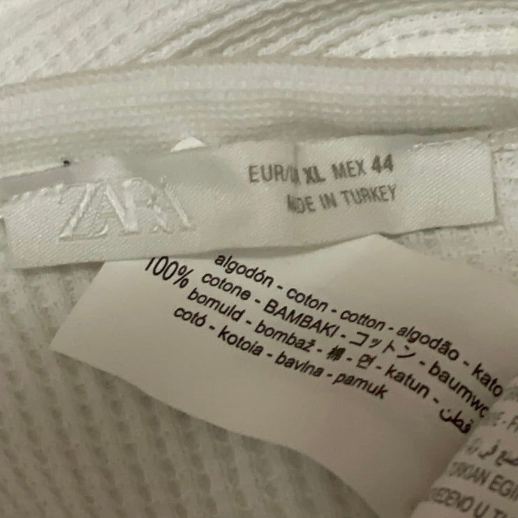 Zara Men's White Short Sleeves Ribbed Textured Crew Neck Tee T-shirt Top Size XL