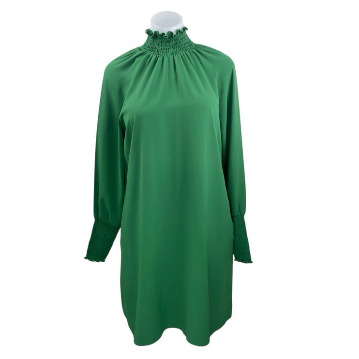 Amanda Uprichard Naoemi Green Ruffle High Neck Long Sleeve Mini Shift Dress Sz M