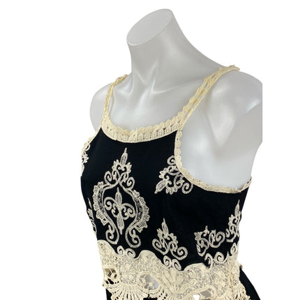 Romeo + Juliet Women's Black Cream Floral Lace Sleeveless Blouse Tank Top Size M