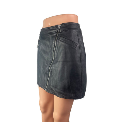 Express Women's Black Faux Leather Vegan Asymmetric Zip Pencil Mini Skirt Size 2