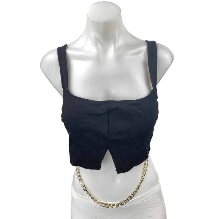Blue Blush Black Sleeveless Square Neck Split Cut Cami Camisole Tank Crop Top M
