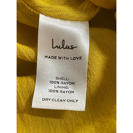 Lulus Much Obliged Women's Yellow Deep V Neck Short Sleeve Maxi Wrap Dress Sz L
