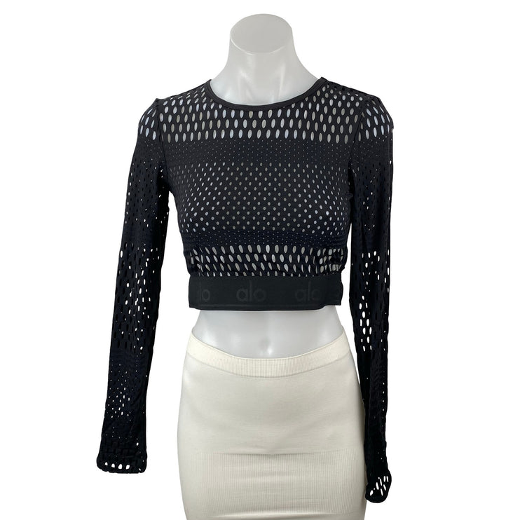 Alo Yoga Haute Women's Mesh Long Sleeve Athletic Activewear Summer Crop Top Sz S