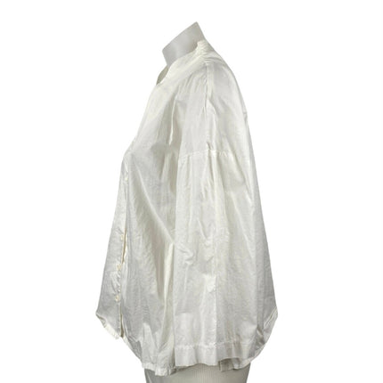 Ozai N Ku Dynaco White Stand Collar Long Sleeve Button Down Shirt Blouse Top XS
