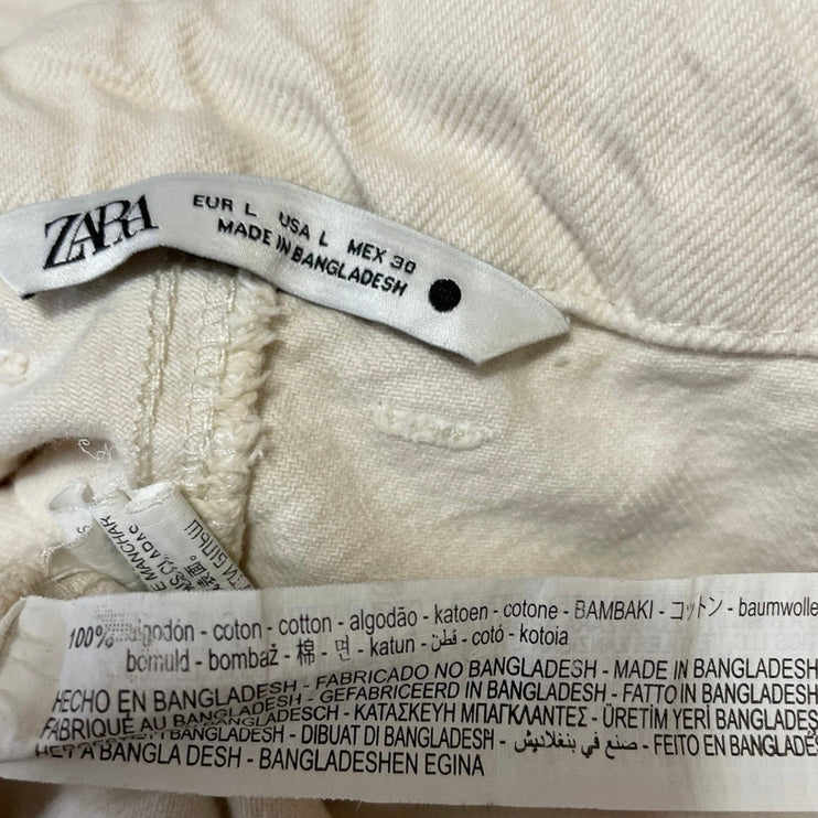 Zara White High Waisted Patch Pocket Wide Leg Utility Barrel Denim Jeans Pants L
