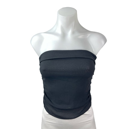 Reformation Women's Black Smocked Back Sleeveless Strapless Bandeau Crop Top 4