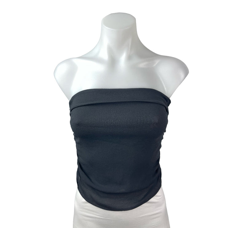 Reformation Women's Black Smocked Back Sleeveless Strapless Bandeau Crop Top 4