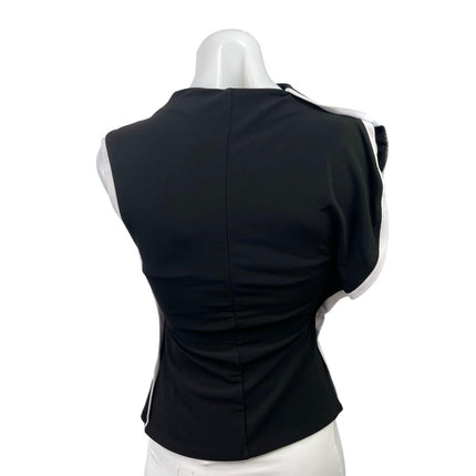 Reiss Eva Women's Black Asymmetric Contrast Mock Neck One Shoulder Blouse Top XS
