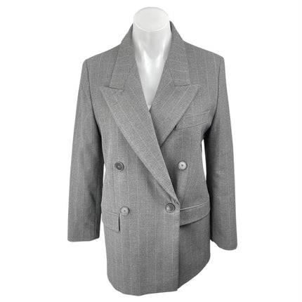 Mango MNG Women's Gray Long Sleeve Striped Double Breasted Blazer Suit Jacket S