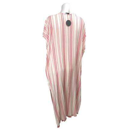 NEW En Creme White Red Striped V-neck Short Sleeve Maxi Kaftan Dress Size 18