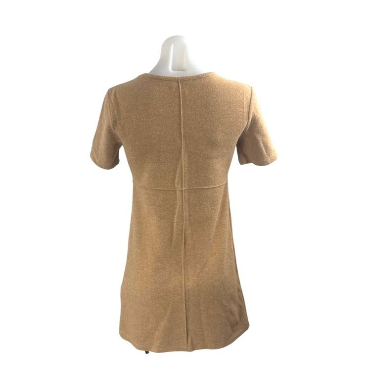 Zara Women's Beige Knit Short Sleeve Mini A-Line Shift T-Shirt Sweater Dress S