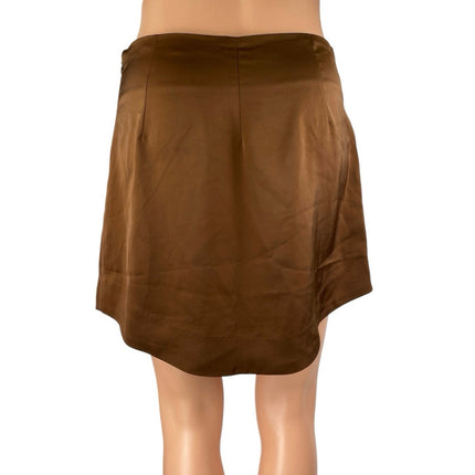 Emory Park Women's Brown Silky Satin Zipper Mini Pencil A-Line Slip Skirt Size M